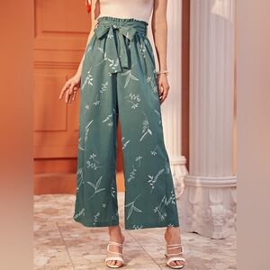 SHEIN©️Green Floral Flowy Pants w/ Removable Fabric Belt  M (6)